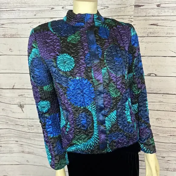 Ruby Rd 100% silk multicolored zip up jacket size medium - Picture 13 of 15